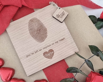 Personalised Fingerprint Valentines Day Gift Card for Him or Her  Romantic Husband Wife Heart Idea