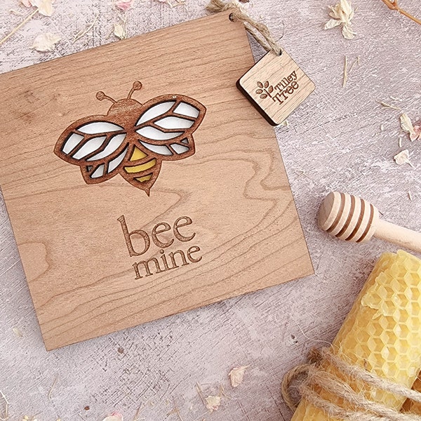 Tarjeta personalizada "Be Mine" para San Valentín con temática de abejas