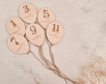 Balloon Floral Baby Milestone Cards | Wooden Month Disc | Personalised Milestone Plaques | New born Baby Gift