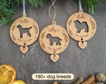 Personalised Dog Puppy First Christmas Pet Decoration Various Breeds