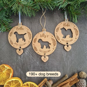 Personalised Dog Puppy First Christmas Pet Decoration Various Breeds