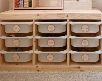 Set of Wooden Personalised Storage Organisation Labels | Nursery Décor | Playroom Tags | Ikea Kallax Trofast Boxes | Aykasa Crate Discs |