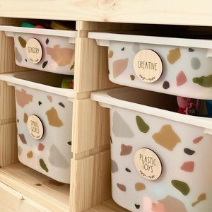 Wooden Personalised Storage Organisation Labels | Nursery Décor | Playroom Tags | Ikea Kallax Trofast Boxes | Aykasa Crate Discs |