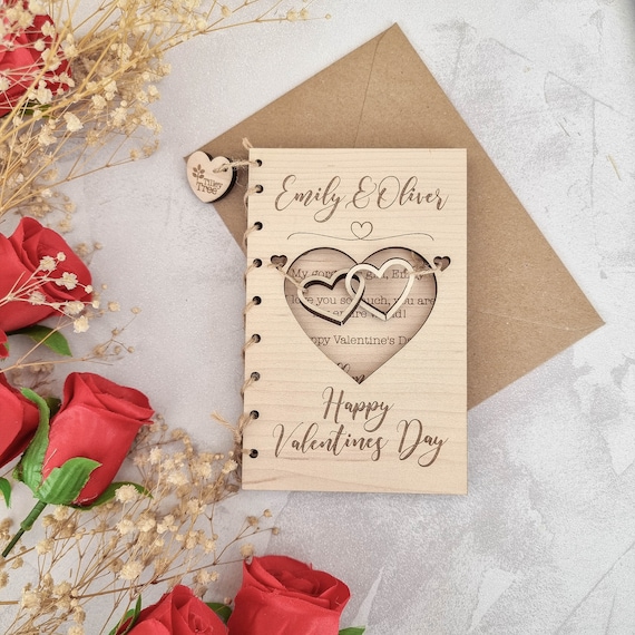 Personalised Wooden Valentine's Day Card Gift Unique Hearts