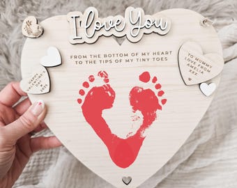 Mother's Day Gift Handprint Board, Kids Footprint Sign, First Mother's Day Gift, Heart Keepsake Board For New Mum