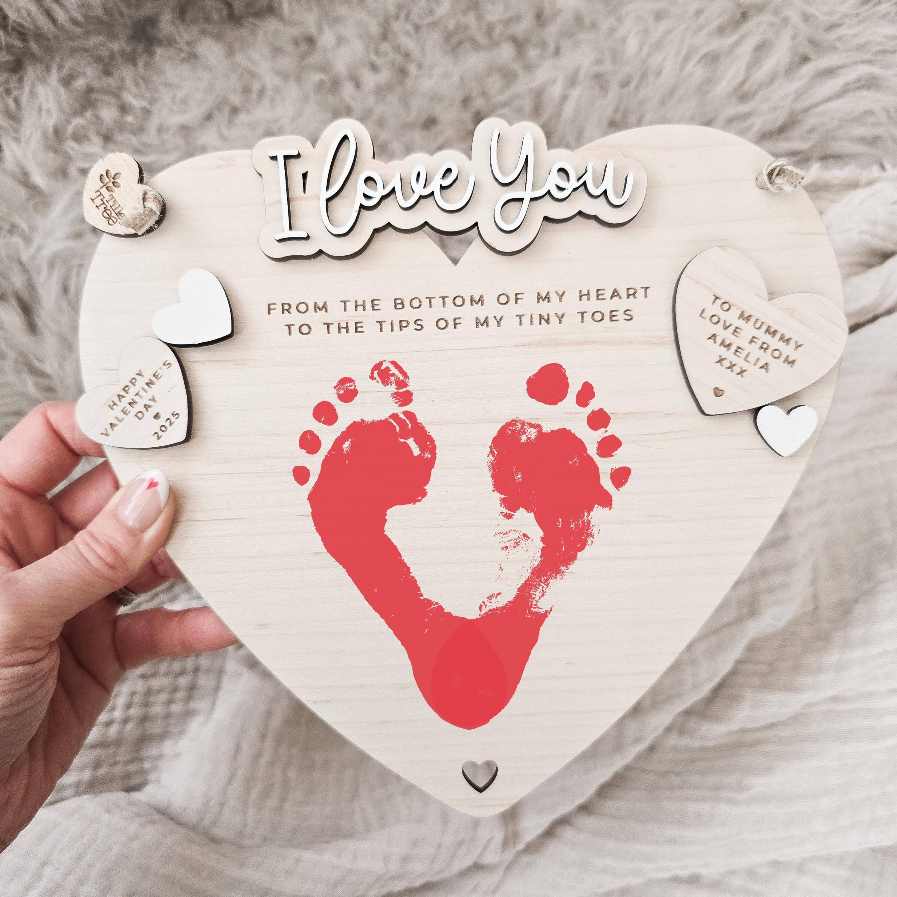 Personalised Baby Footprint Heart Keepsake Board, Valentine's Day