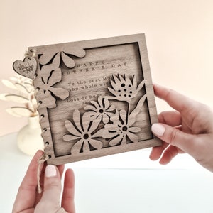 Personalised Mother's Day Wooden Card Gift for mum Keepsake | Floral Flower