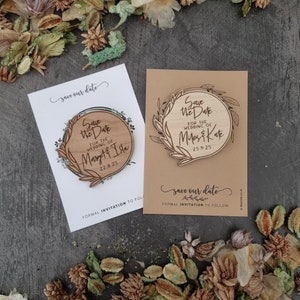 Wooden Save The Date Wedding Invitations | Save the Evening | Magnets Envelopes Handmade | Laurel Leaves