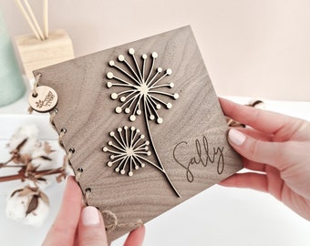 Personalised Wooden Birthday Card Mother's Day Present Sympathy Occasion Floral Design WORLDWIDE