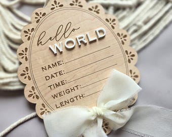 Baby Hospital Announcement Sign Hello World With Name Date Time Weight Length