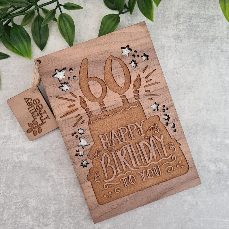 Personalised Wooden Birthday Card Cake Design