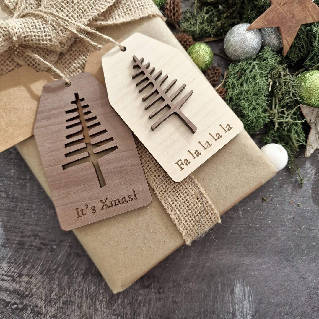 Set of 2 Reusable Wooden Christmas Tree Design Gift Tags - Etsy UK