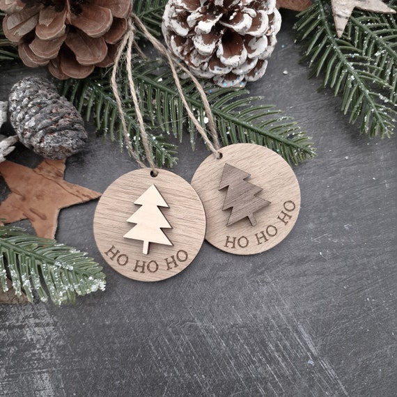 Lot De 5 étiquettes Cadeaux En Bois Sapin Décorations De Noël Fait Main - 5 Cm