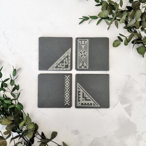 Pagan Latvian Symbolic Natural Slate Coasters (set of 4)