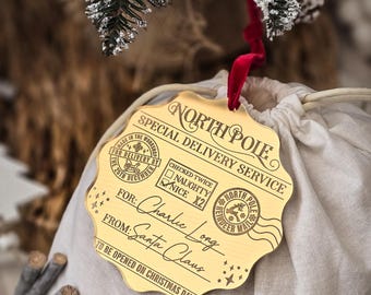 Personalised Name Tag from Santa The North Pole Golden Gift Tag For Santa's Sack, Christmas Eve Box or Christmas Stocking Tag