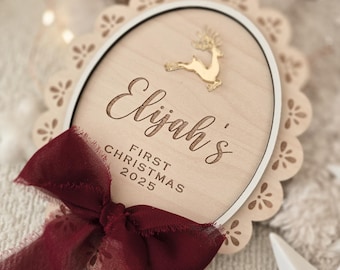 Personalised My First Christmas Plaque with Ribbon - Decoration for Baby Photogrpah for new baby Oval Christmas Keepsake Gift 2025