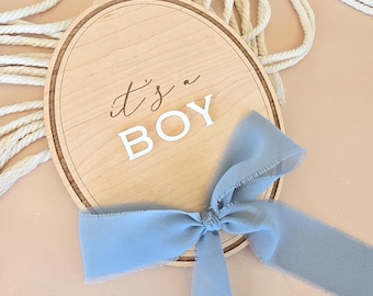 It's a boy Baby Announcement Sign With Blue Ribbon He's Here Baby Boy Gift