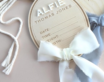 Personalised Baby Birth Stat Sign Hospital Announcement Plaque Ribbon | Fill-In Baby Boy Name Reveal | Newborn Photo Prop Keepsake WORLDWIDE