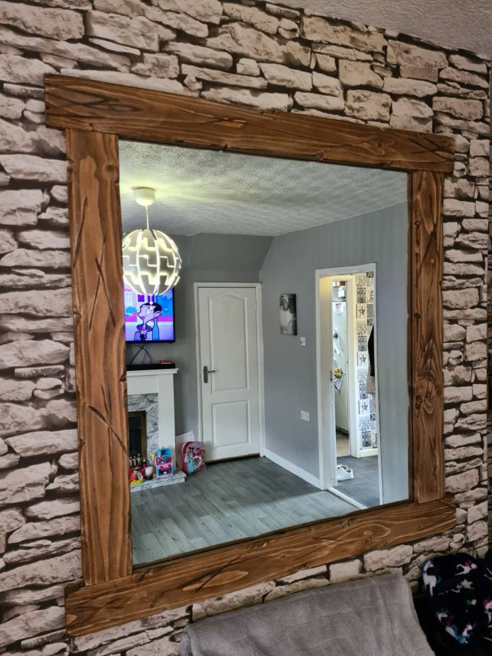 Chunky Rustic Wood Mirror Handmade Rustic Mirror Warm Oak Etsy