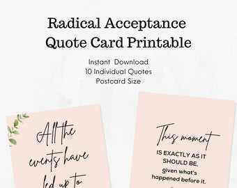 Radical Acceptance Quote Card Printable - DBT Mantras & Phrases - Instant Download - Postcard Size - Self-Care