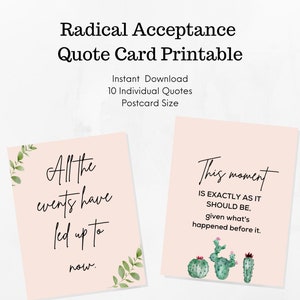 Cartão de cotação de aceitação radical para impressão - Mantras e frases DBT - Download instantâneo - Tamanho de cartão postal - Autocuidado