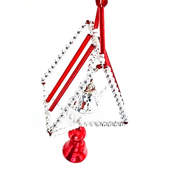 Red & Silver Vintage Czech Beaded Gablonz Bells Ornament