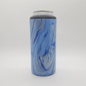 Blue and Silver Marble Slim Can Cooler - Skinny Can - Beverage Insulator - Unique Gift