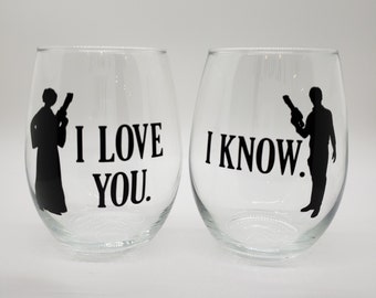 I Love You and I Know Silhouette Star Wars Stemless 15 oz Wine Glass Set -  Bed Bath & Beyond - 28179884