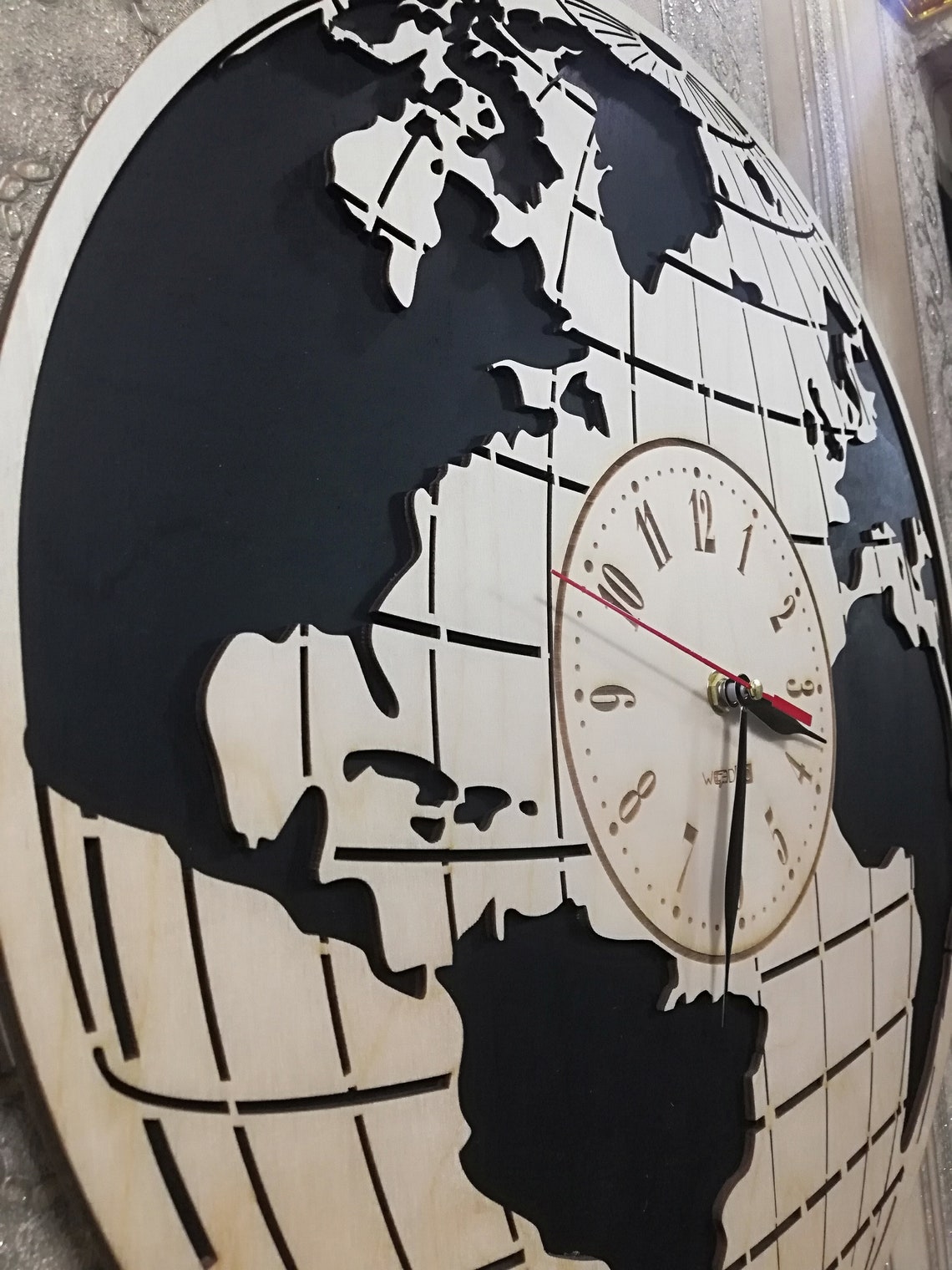 World Map Wall Clock Decor Interior Design Anniversary - Etsy UK