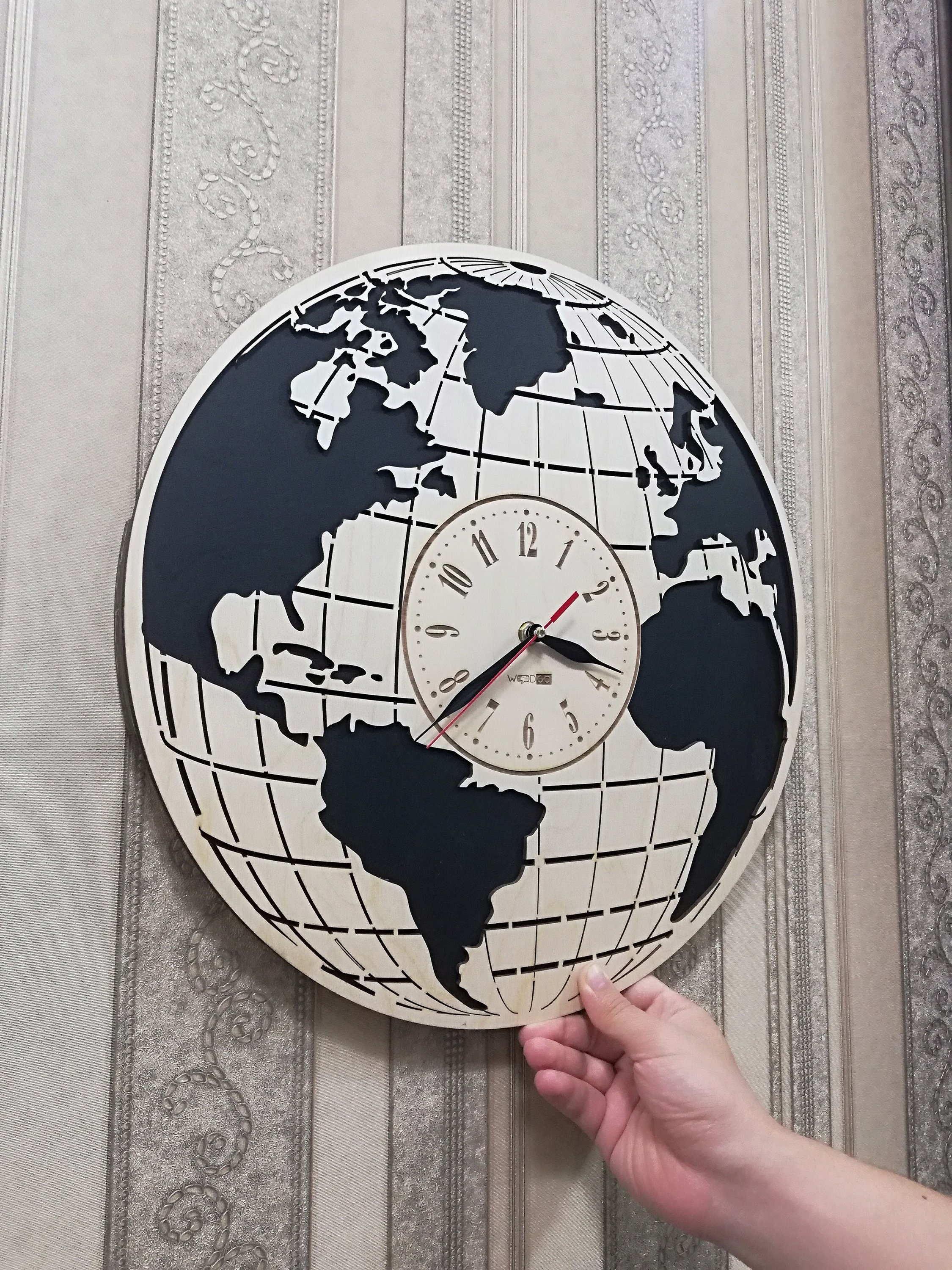World Map Wall Clock Decor Interior Design Anniversary Etsy UK