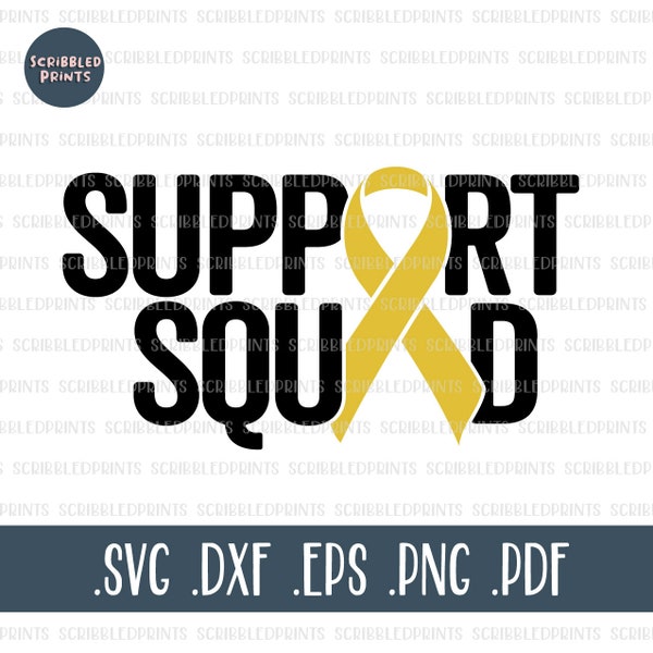 Support Squad SVG, Childhood Cancer Awareness SVG, Gold Ribbon Svg, Cancer Ribbon Svg, #CCAM, Cut File for Cricut Silhouette