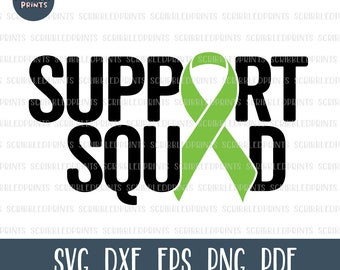 Support Squad SVG, Mental Health Awareness SVG, Mental Health Support SVG, Awareness Ribbon, Green Ribbon, Cut File for Cricut Silhouette