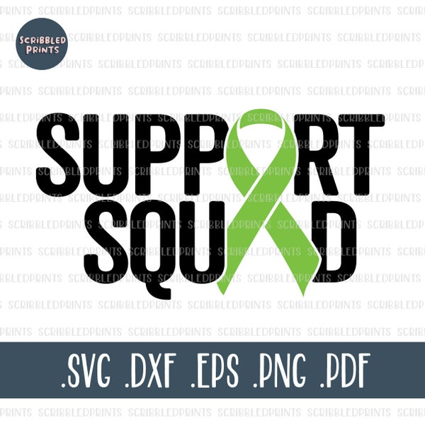 Support Squad SVG, Mental Health Awareness SVG, Mental Health Support SVG, Awareness Ribbon, Green Ribbon, Cut File for Cricut Silhouette