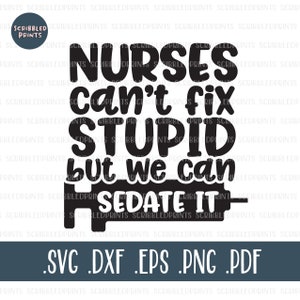 Nurses Can't Fix Stupid But We Can Sedate It SVG, Funny Nurse SVG, Nurse Appreciation SVG, Medical Svg, Cut File for Cricut Silhouette