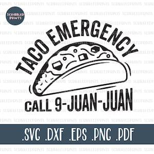 タコ緊急コール 9 フアン フアン SVG、面白いシンコ デ マヨ SVG、面白いタコ SVG、タコ ラバー SVG、Cricut シルエット用カット ファイル