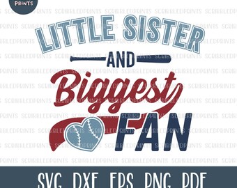 Little Sister And Biggest Fan SVG, Cute Baseball Sibling SVG, Baseball Sister SVG, Baseball Season Svg, Cut file for Cricut Silhouette