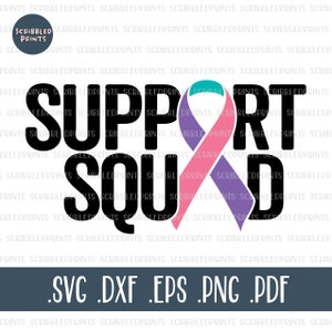 Support Squad SVG, Thyroid Cancer Awareness SVG, Teal Pink Blue Ribbon SVG, Cancer Ribbon, Awareness Ribbon, Cut File for Cricut Silhouette