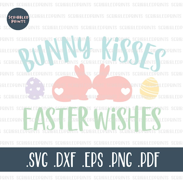 Bunny Kisses Easter Wishes SVG, Cute Easter SVG, Easter Egg SVG, Kissing Bunnies Svg, Rabbit Svg, Cut file for Cricut Silhouette