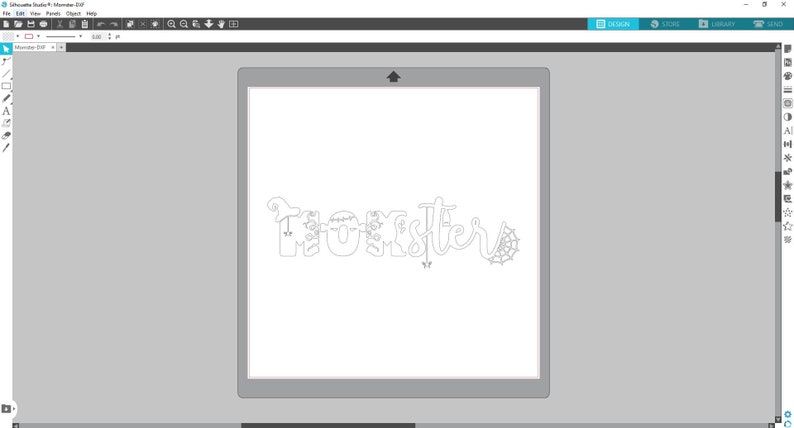K&ouml;nnte beinhalten: Ein digitales Design des Wortes "Monster" mit Halloween-Motiven, darunter ein Hexenhut, ein Spinnennetz und ein Geist.