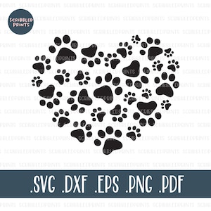 Paw Print Heart SVG, Dog Paw SVG, Cat Paw SVG, Heart Svg, Valentine's Day Svg, Paw Print Silhouette, Love, Cut File for Cricut Silhouette