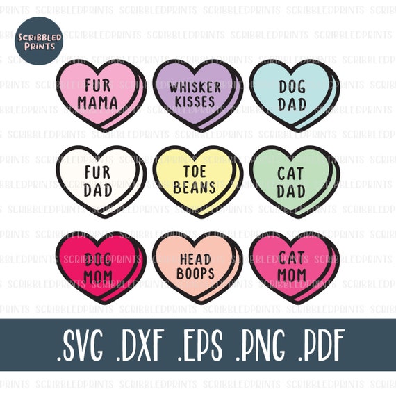 Pet Parent Candy Hearts SVG, Fur Mama Conversation Hearts SVG