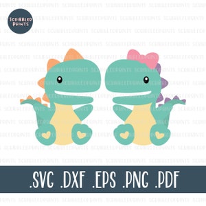 Cute Baby Dinosaurs SVG, Girl Dinosaur, Boy Dinosaur, Dinosaur Clipart, Pink Bow Svg, Nursery Printable, Cut files for Cricut Silhouette