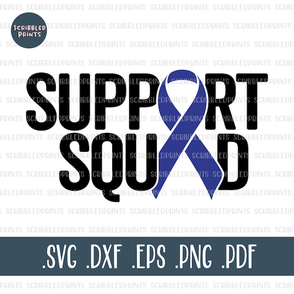 Support Squad SVG, Colorectal Cancer Awareness SVG, Dark Blue Ribbon SVG, Colon Cancer Rectal Cancer Svg, Cut File for Cricut Silhouette