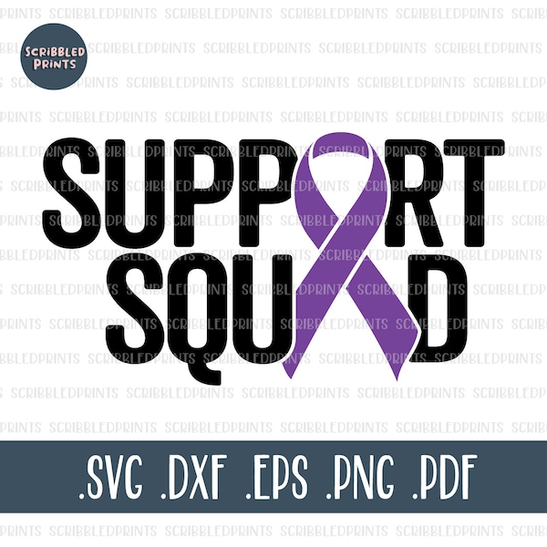 Support Squad SVG, Pancreatic Cancer Awareness SVG, Purple Ribbon SVG, Alzheimer's Awareness Ribbon Svg, Cut File for Cricut Silhouette