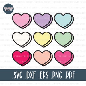 Corazones de caramelo en blanco SVG, Corazones de conversación SVG, Día de San Valentín SVG, Corazón Caramelo Svg, Archivo de corte para silueta Cricut