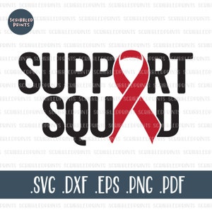 Support Squad SVG, Heart Disease Awareness SVG, AIDS HIV Awareness SVG, Substance Abuse SVG, Red Ribbon SVG, Cut File dla Cricut Silhouette
