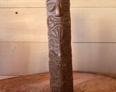 Two sided tiki totem pole. Cornish handmade desk decoration.