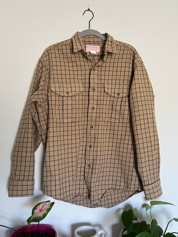 vtg C C Filson L 100% virgin wool tan/brown flanne