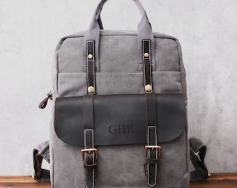 Waxed Canvas Leather Backpack, Vintage Hiking Rucksack