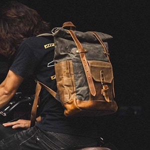 Personalized Waxed Canvas Backpack, Handcrafted Gifts for Him, Large Travel Bag, Unisex Hiking Rucksack, Laptop Backpack, Christmas Gifts